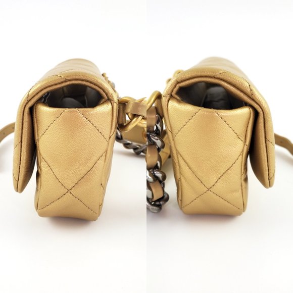 Sold on our website CHANEL 19 2020 Metallic Gold Goatskin Quilted Waist Belt Bag - Picture 9 of 13